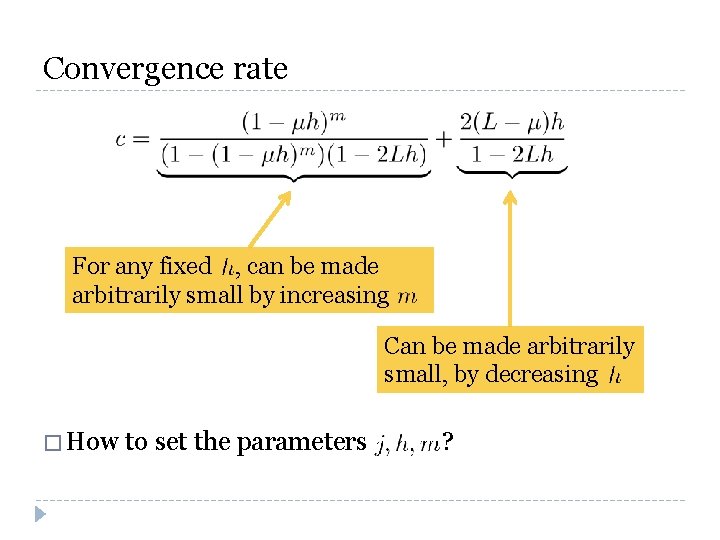 Convergence rate For any fixed , can be made arbitrarily small by increasing Can
