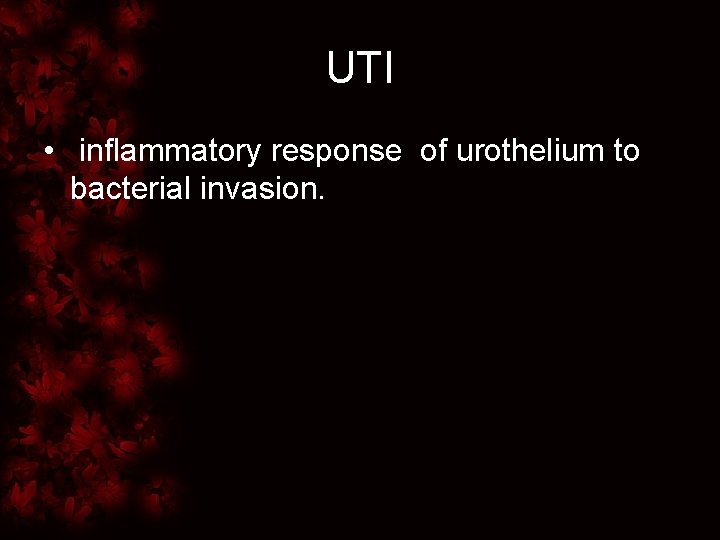 UTI • inflammatory response of urothelium to bacterial invasion. 