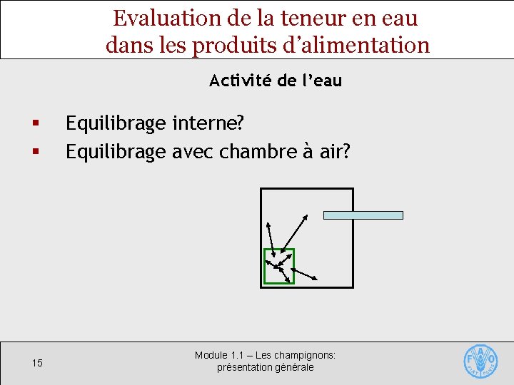 Evaluation de la teneur en eau dans les produits d’alimentation Activité de l’eau §