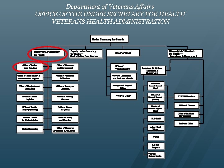 Department of Veterans Affairs OFFICE OF THE UNDER SECRETARY FOR HEALTH VETERANS HEALTH ADMINISTRATION