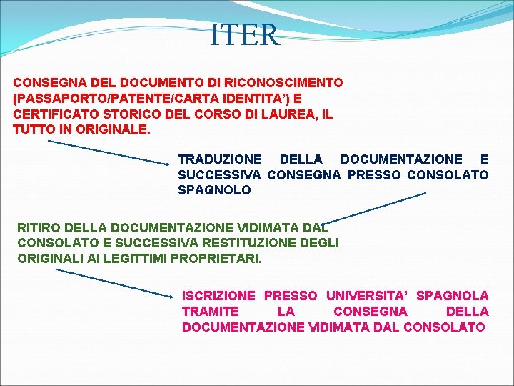 ITER CONSEGNA DEL DOCUMENTO DI RICONOSCIMENTO (PASSAPORTO/PATENTE/CARTA IDENTITA’) E CERTIFICATO STORICO DEL CORSO DI