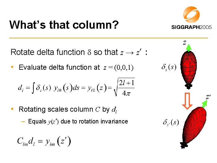 What’s that column? z Rotate delta function so that z → z’ : •