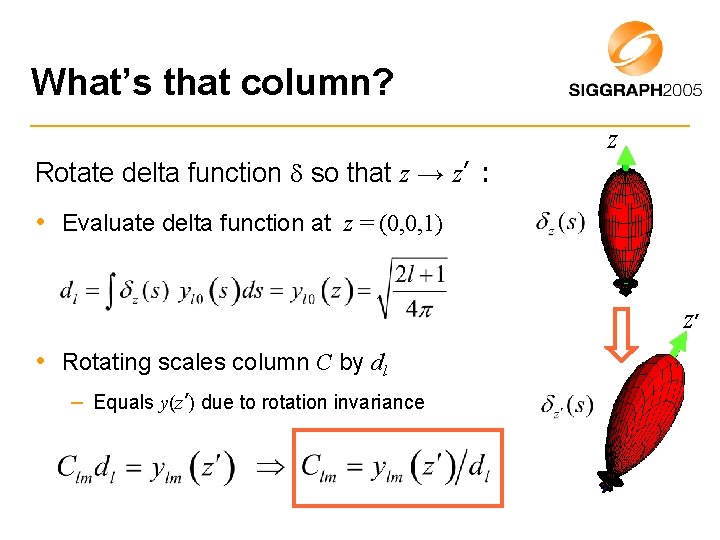 What’s that column? z Rotate delta function so that z → z’ : •