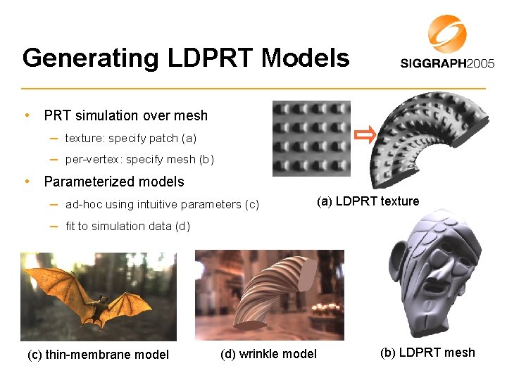 Generating LDPRT Models • PRT simulation over mesh – texture: specify patch (a) –