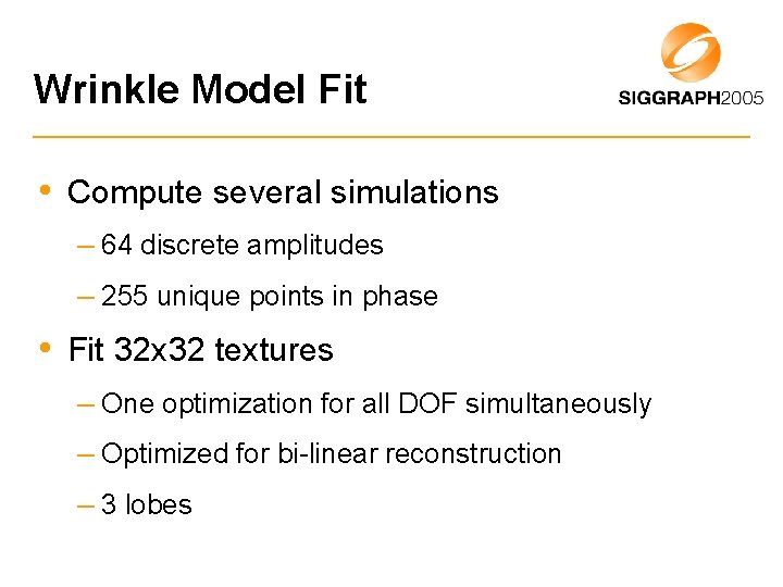 Wrinkle Model Fit • Compute several simulations – 64 discrete amplitudes – 255 unique