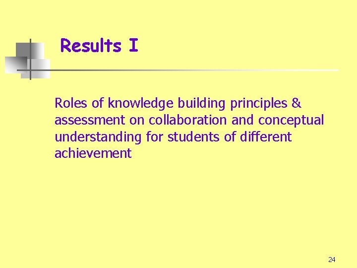 Results I Roles of knowledge building principles & assessment on collaboration and conceptual understanding