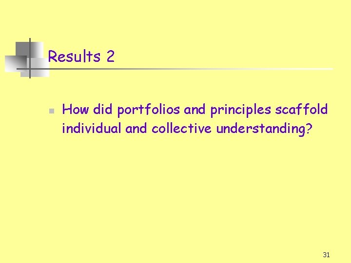 Results 2 n How did portfolios and principles scaffold individual and collective understanding? 31