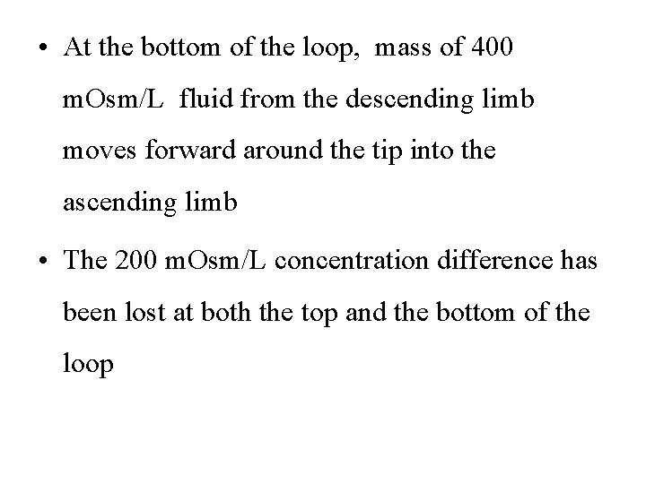  • At the bottom of the loop, mass of 400 m. Osm/L fluid