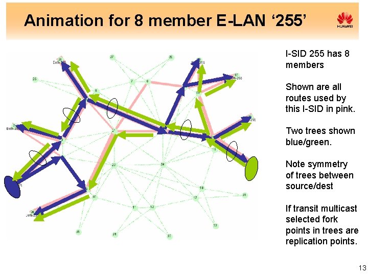 Animation for 8 member E-LAN ‘ 255’ I-SID 255 has 8 members Shown are