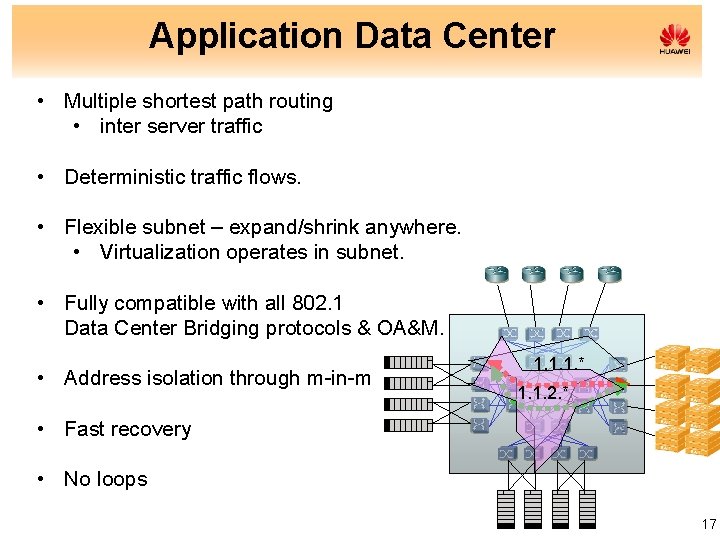 Application Data Center • Multiple shortest path routing • inter server traffic • Deterministic