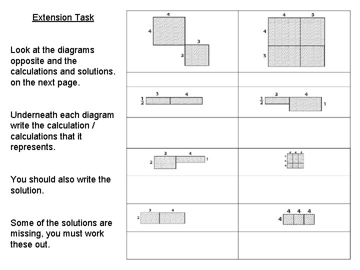 Extension Task Look at the diagrams opposite and the calculations and solutions. on the