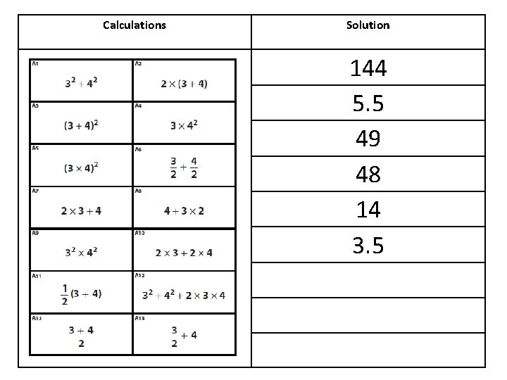 Calculations Solution 144 5. 5 49 48 14 3. 5 