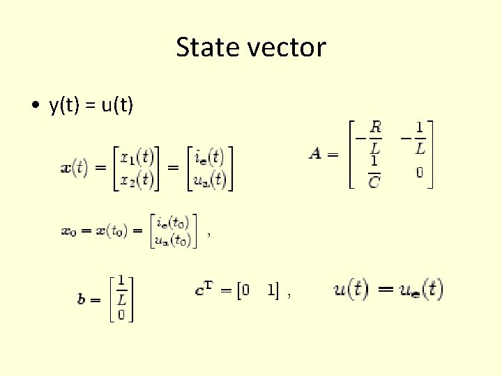 State vector • y(t) = u(t) State vector • y(t) = u(t)