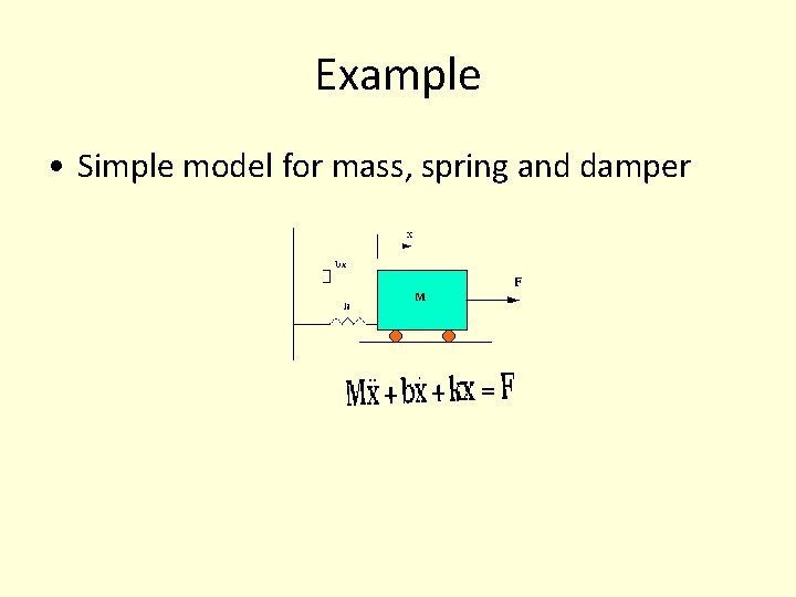 Example • Simple model for mass, spring and damper Example • Simple model for mass, spring and damper
