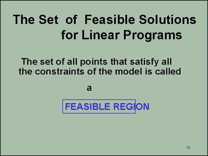 The Set of Feasible Solutions for Linear Programs The set of all points that