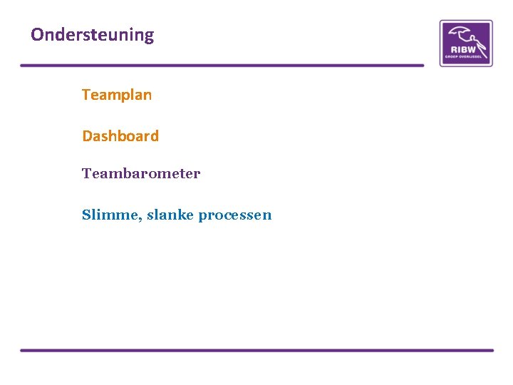 Ondersteuning Teamplan Dashboard Teambarometer Slimme, slanke processen 