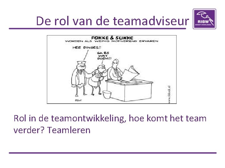 De rol van de teamadviseur Rol in de teamontwikkeling, hoe komt het team verder?