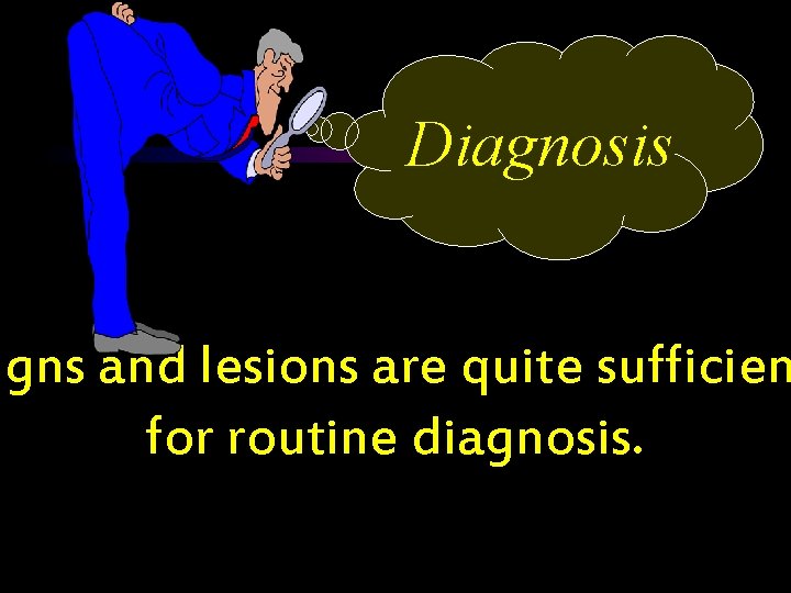 Diagnosis igns and lesions are quite sufficien for routine diagnosis. 