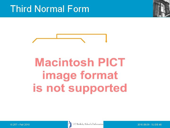 Third Normal Form IS 257 – Fall 2010. 09 - SLIDE 46 Third Normal Form IS 257 – Fall 2010. 09 - SLIDE 46