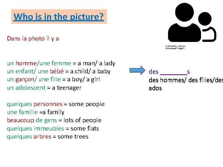 Who is in the picture? Dans la photo il y a un homme/une femme