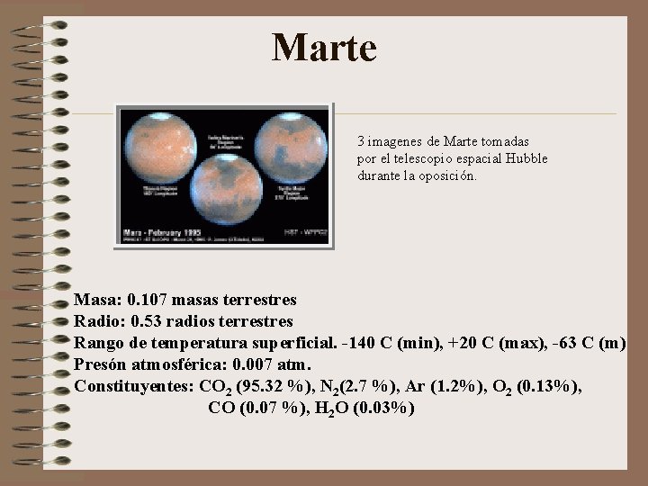 Marte 3 imagenes de Marte tomadas por el telescopio espacial Hubble durante la oposición.