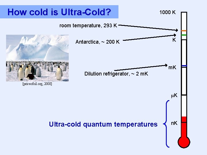 How cold is Ultra-Cold? 1000 K room temperature, 293 K Antarctica, ~ 200 K