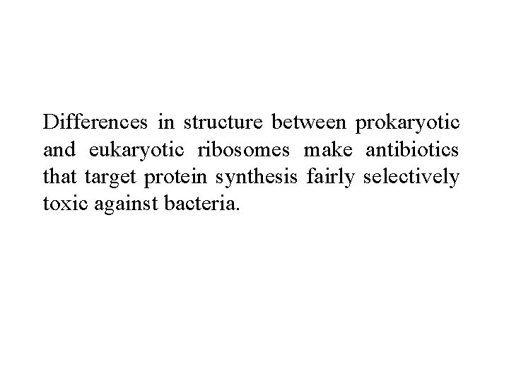 Differences in structure between prokaryotic and eukaryotic ribosomes make antibiotics that target protein synthesis