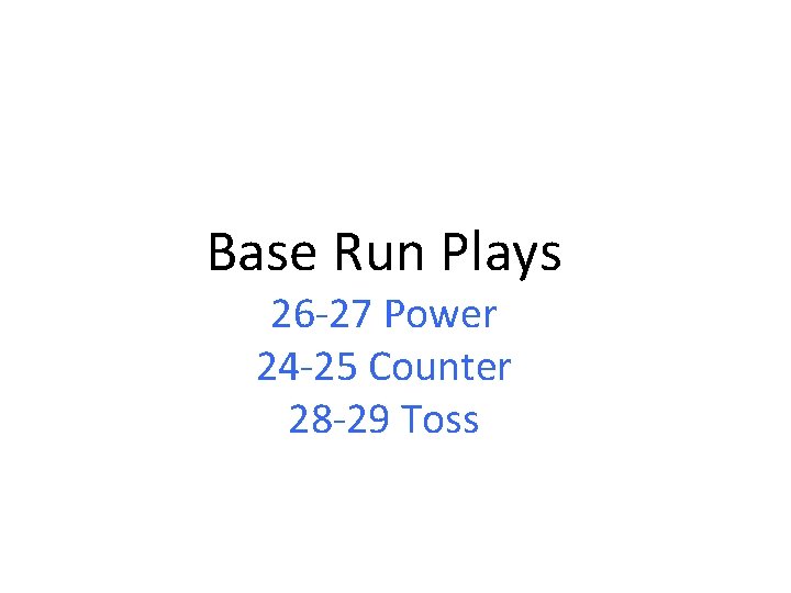 Base Run Plays 26 -27 Power 24 -25 Counter 28 -29 Toss 