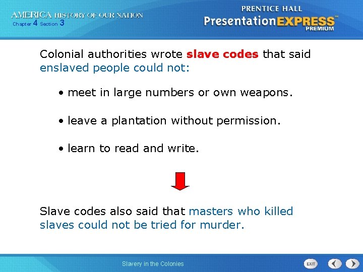 Chapter 4 Section 3 Colonial authorities wrote slave codes that said enslaved people could