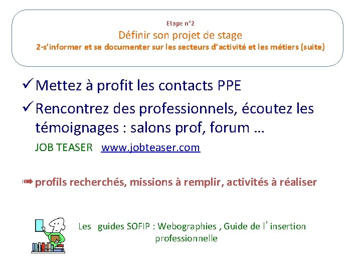 Etape n° 2 Définir son projet de stage 2 -s’informer et se documenter sur