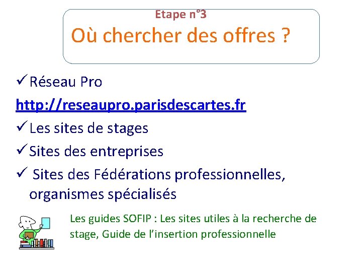 Etape n° 3 Où cher des offres ? ü Réseau Pro http: //reseaupro. parisdescartes.