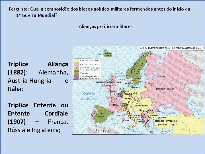 Pergunta: Qual a composição dos blocos político-militares formandos antes do início da 1ª Guerra