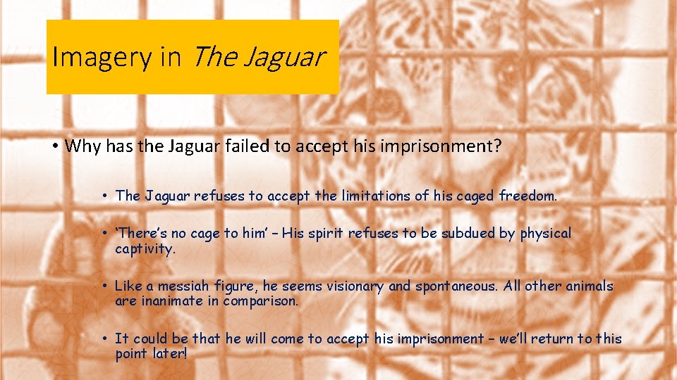 Imagery in The Jaguar • Why has the Jaguar failed to accept his imprisonment?