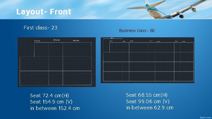 Layout- Front First class- 23 Seat 72. 4 cm(H) Seat 154. 9 cm (V)