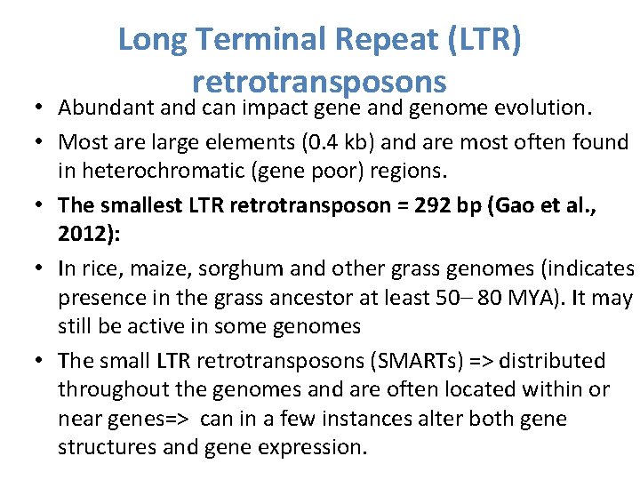 Long Terminal Repeat (LTR) retrotransposons • Abundant and can impact gene and genome evolution.