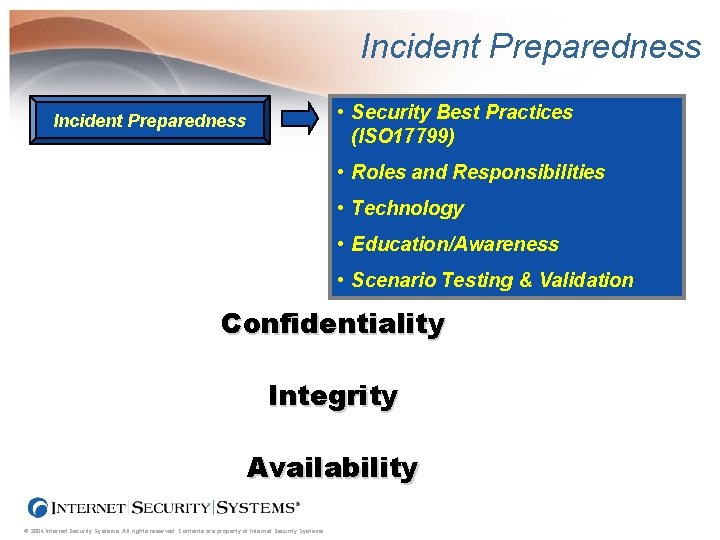 Incident Preparedness • Security Best Practices (ISO 17799) Incident Preparedness • Roles and Responsibilities