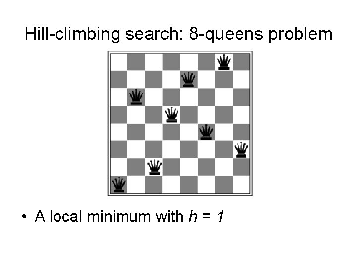 Hill-climbing search: 8 -queens problem • A local minimum with h = 1 