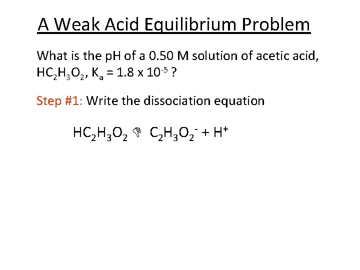 A Weak Acid Equilibrium Problem What is the p. H of a 0. 50