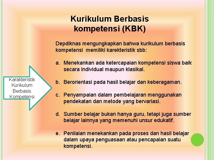 Kurikulum Berbasis kompetensi (KBK) Depdiknas mengungkapkan bahwa kurikulum berbasis kompetensi memiliki karekteristik sbb: a. Kurikulum Berbasis kompetensi (KBK) Depdiknas mengungkapkan bahwa kurikulum berbasis kompetensi memiliki karekteristik sbb: a.