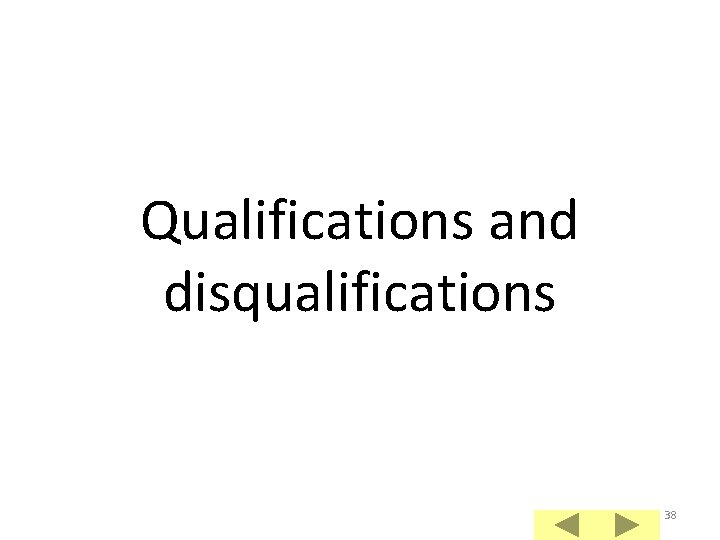 Qualifications and disqualifications 38 