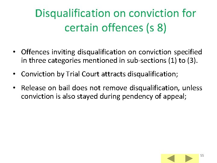 Disqualification on conviction for certain offences (s 8) • Offences inviting disqualification on conviction