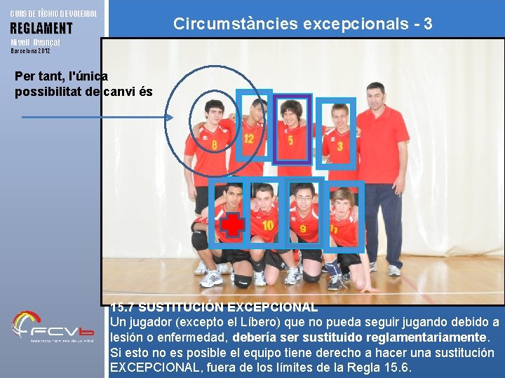 CURS DE TÈCNIC DE VOLEIBOL Circumstàncies excepcionals - 3 REGLAMENT Nivell Avançat Barcelona 2012