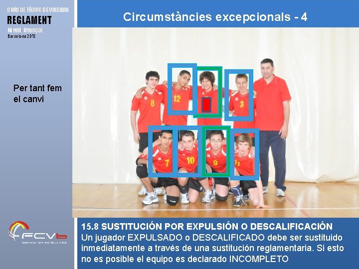 CURS DE TÈCNIC DE VOLEIBOL REGLAMENT Circumstàncies excepcionals - 4 Nivell Avançat Barcelona 2012