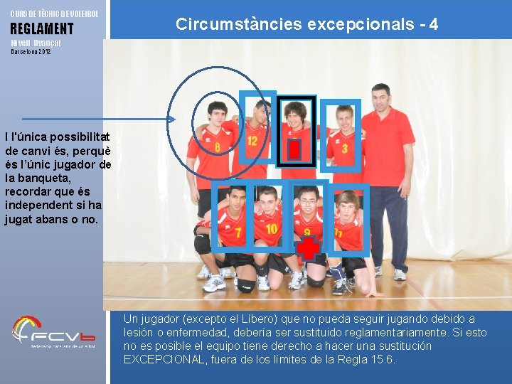 CURS DE TÈCNIC DE VOLEIBOL REGLAMENT Circumstàncies excepcionals - 4 Nivell Avançat Barcelona 2012