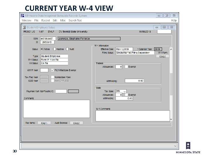 CURRENT YEAR W-4 VIEW 30 