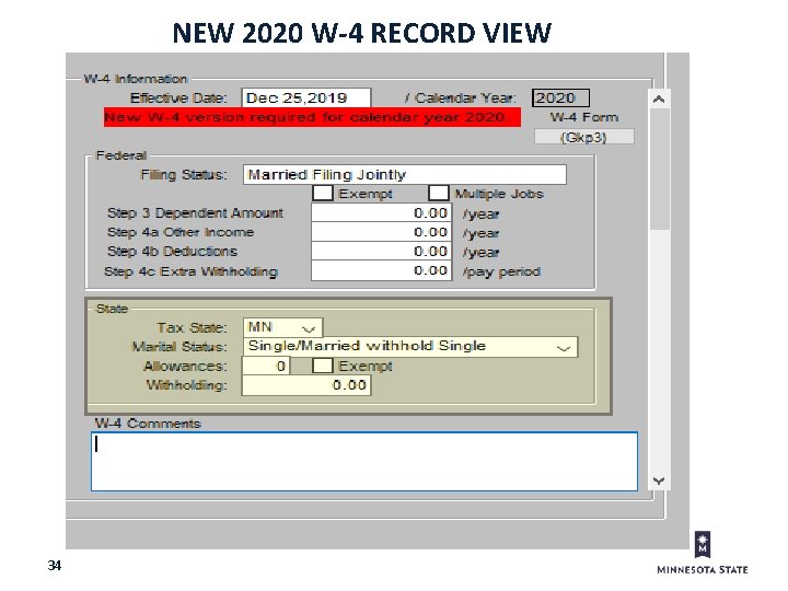 NEW 2020 W-4 RECORD VIEW 34 
