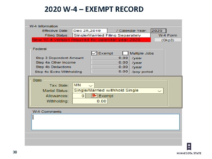 2020 W-4 – EXEMPT RECORD P 38 