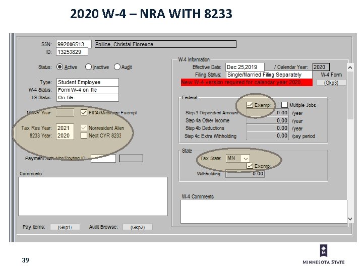 2020 W-4 – NRA WITH 8233 39 
