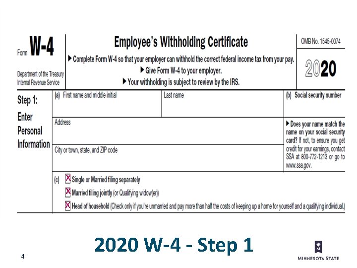 x x x 4 2020 W-4 - Step 1 