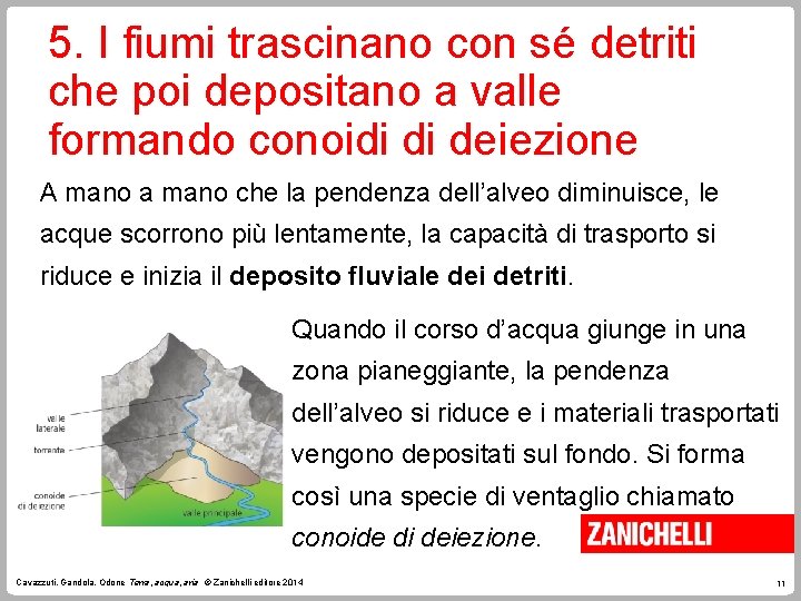 5. I fiumi trascinano con sé detriti che poi depositano a valle formando conoidi